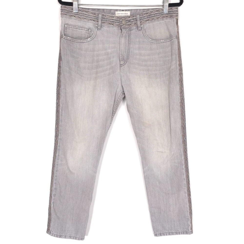 ISABEL MARANT ETOILE Jeans 40 Embroidered Trim Cotton Gray Women’s US 8 LUXURY